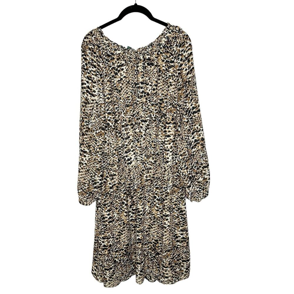 Lauren Ralph Lauren Women Semi Sheer Dress 20W Drapey Smocked Pockets Animal